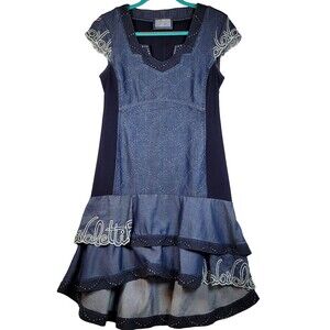 Elisa Cavaletti BY DANIELA DALLAVALLE Blue Quilted S/M  Embroidered Dress Italy